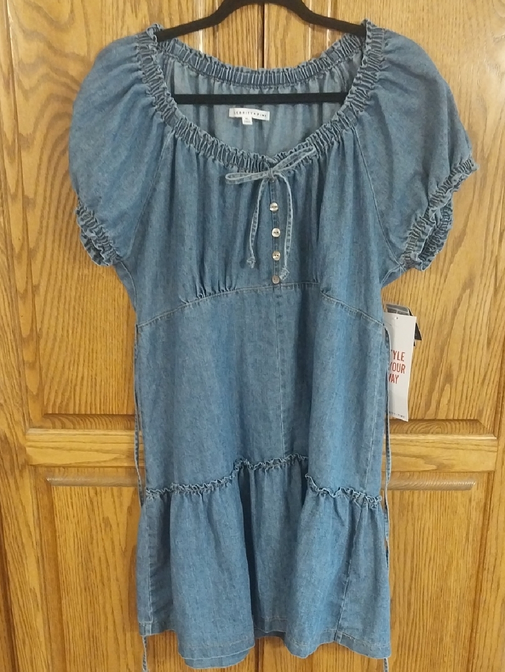 Celebrity Pink NWT Scoop Neck Drop Waist Denim Dress Size X-Large Vtg Med Blue